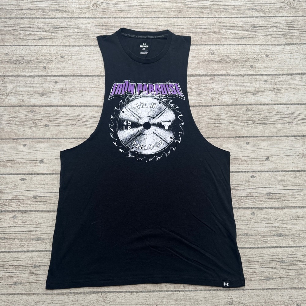 Under Armour Muscle Tank Men's Small Black Iron Paradise Project Rock Athleisure